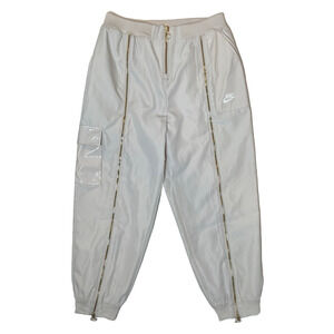 Nike Womens Nude Zip Front Cargo Joggers with Paten Leather Details size Medium